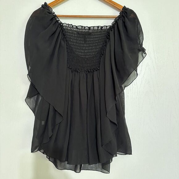 Victoria’s Secret Chiffon BOHO Cottage Romantic Flowy Stretchy Top Black S/M - Picture 13 of 16